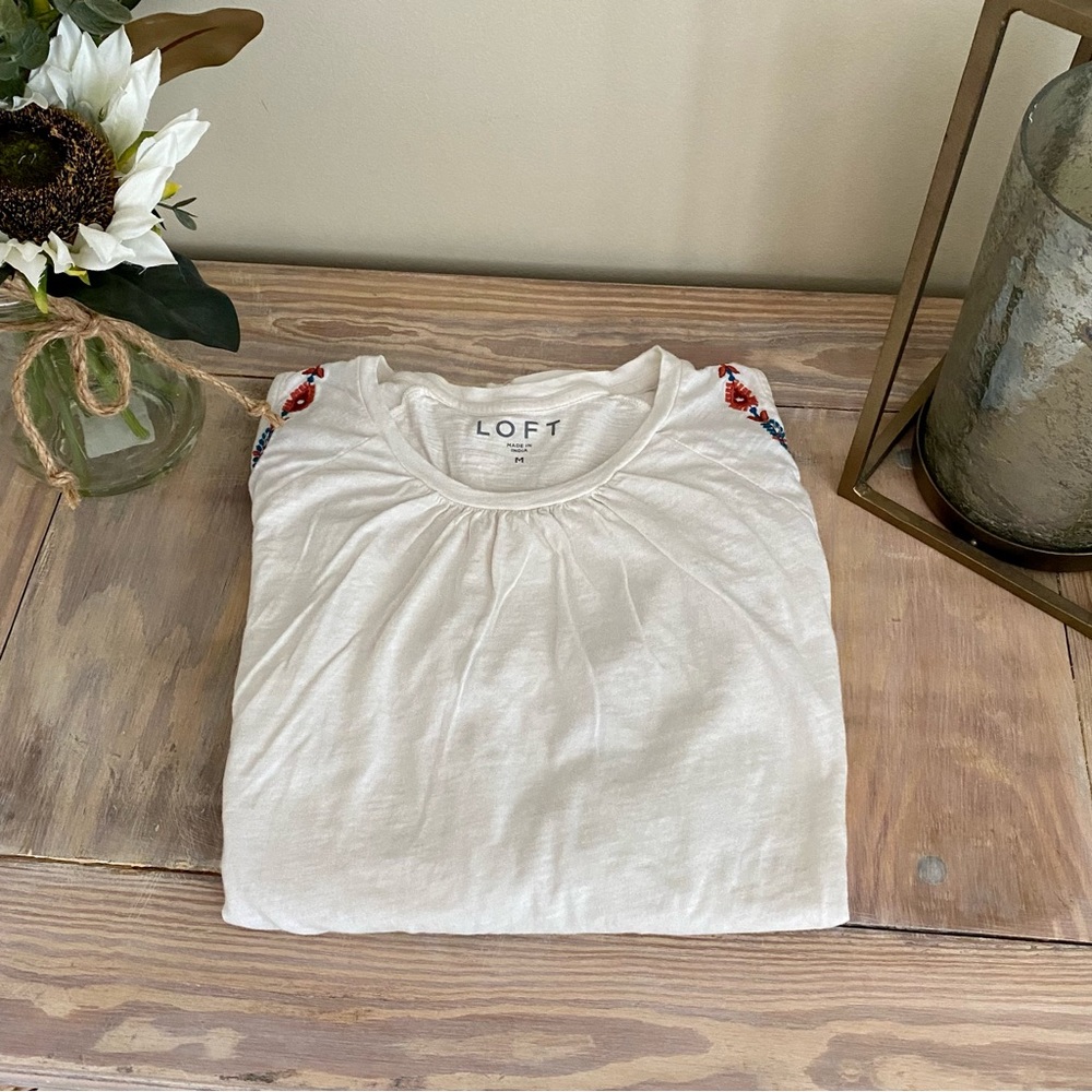 LOFT Floral Embroidered Open Shoulder Top - Picture 8 of 8